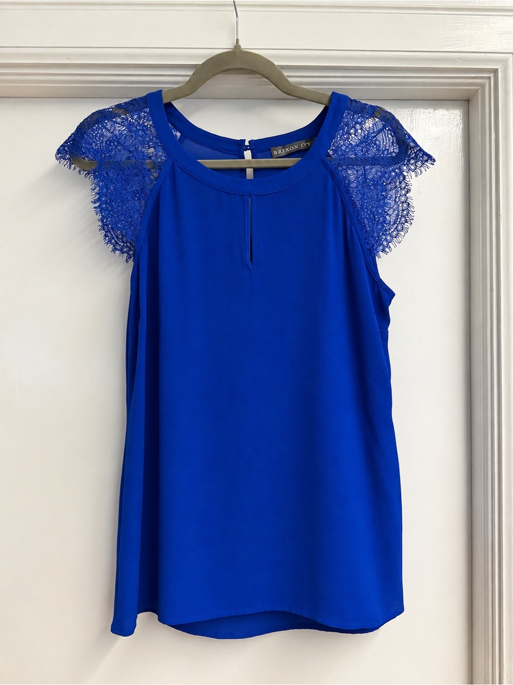 Brixon Ivy Royal Blue Lace Cap-Sleeve Girls Dress Top, Size S